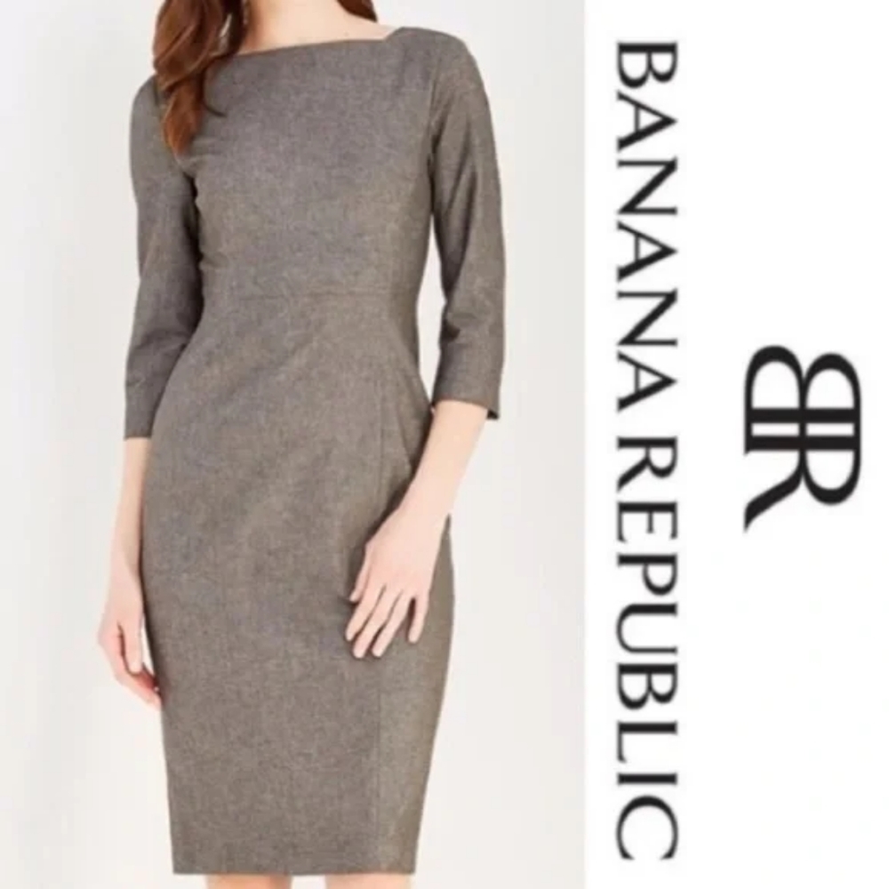 Banana Republic Gray Boatneck Sheath Dress with 3/4 Sleeves size 8